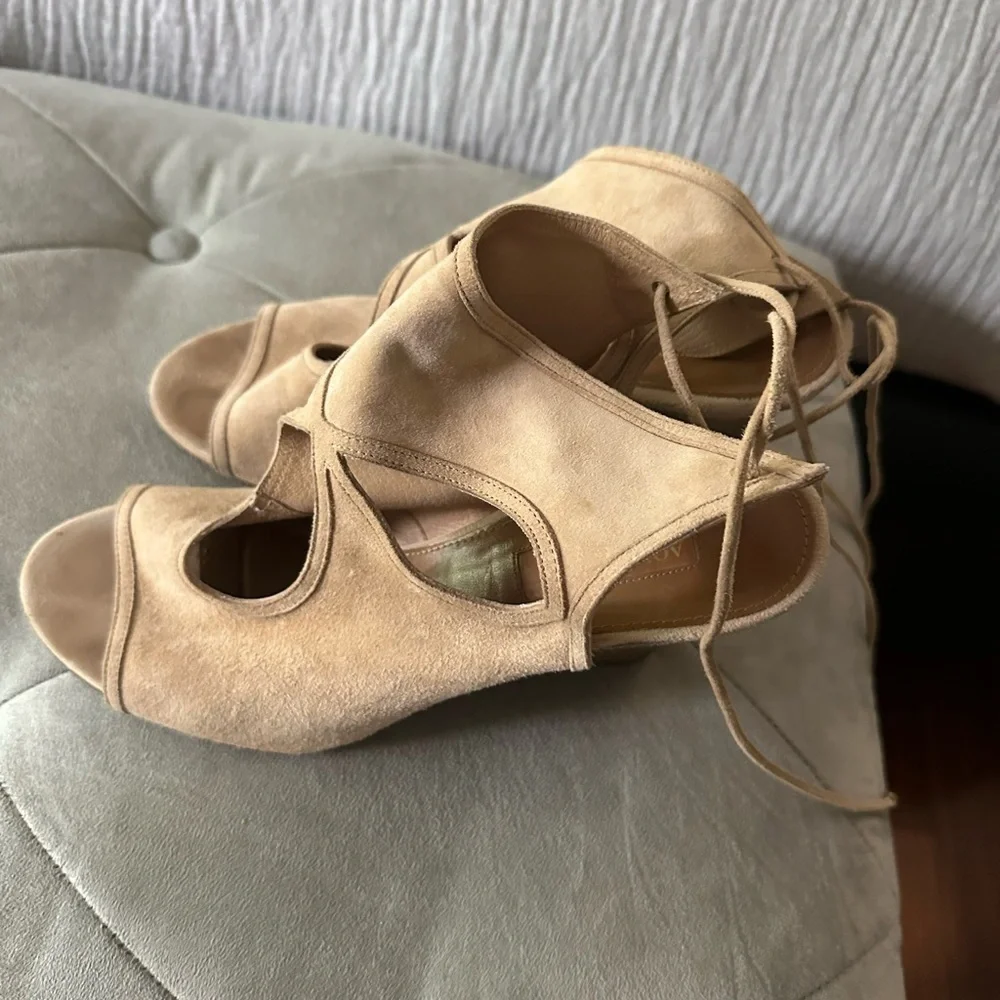 Aquazzura Sexy Thing Cut Out Suede Wedge Sandals in Nude